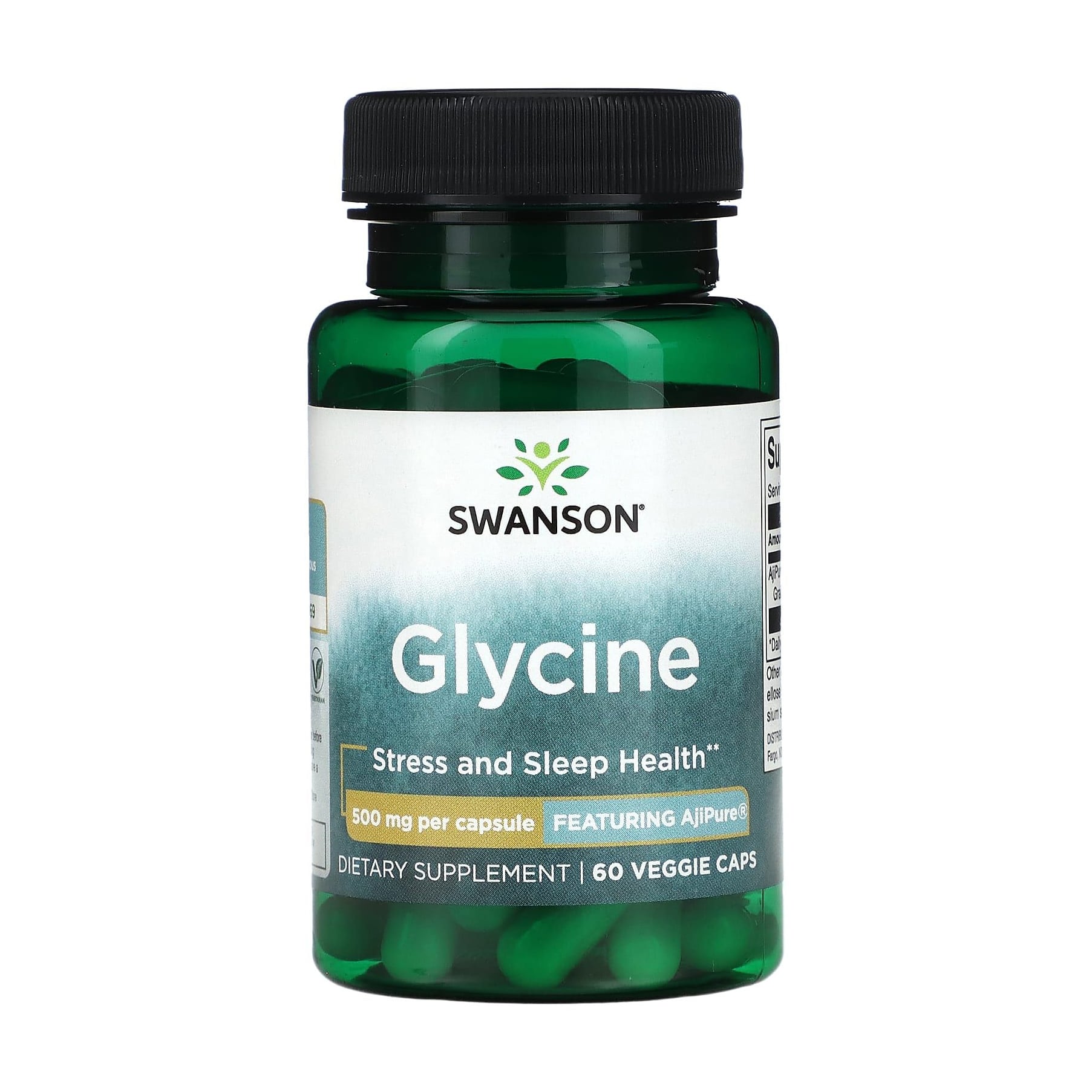 Гліцин Swanson Glycine Featuring AjiPure 500 мг, 60 вегетаріанських капсул